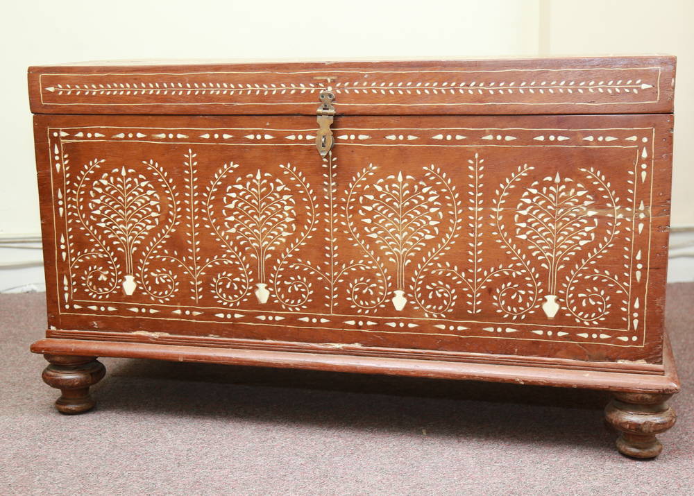 k55-574 indian furniture trunk bone inlay camel bone