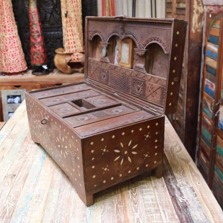 indian furniture trunk bone inlay unusual original