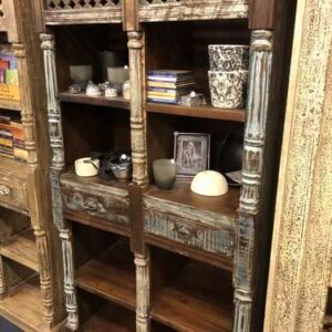 K73 3730 indian furniture unusual large double bookcase right