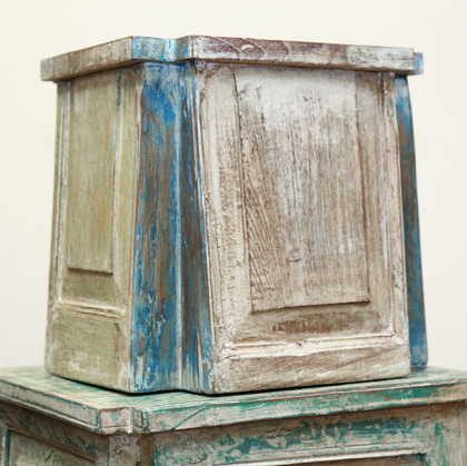 k55-725 indian furniture side table reclaimed small whitewash
