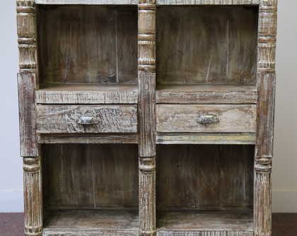 k60-80361 indian furniture bookcase spindles 2 drawers nishan drawer front