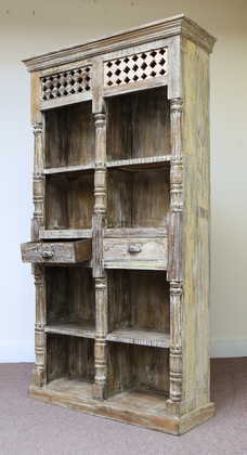 k60-80361 indian furniture bookcase spindles 2 drawers nishan