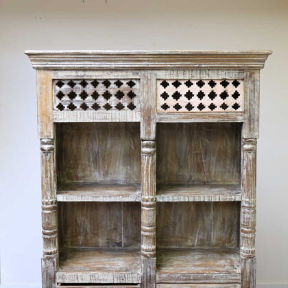 k60-80361 indian furniture bookcase spindles 2 drawers nishan top detail