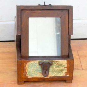 kh11-RS-27 indian barber mirror reclaimed wood open front