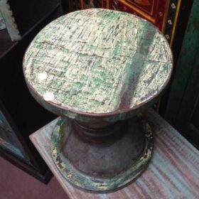 kh11-RS-64-a indian furniture round wood stool distressed