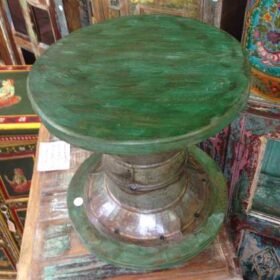 kh11-RS-64 indian furniture round wood stool green metal top