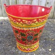 kh11-RS-88 indian furniture hand painted bucket colourful red