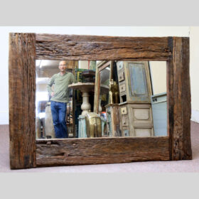 k61-80274 indian furniture mirror rustic frame teak landscape