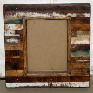 k61-80455 indian furniture mirror wood block distressed