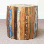 k60-80356 indian furniture side table barrel reclaimed wood stool