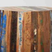k60-80356 indian furniture side table barrel reclaimed wood colourful