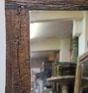 k61-80274 indian furniture mirror rustic frame teak dark wood