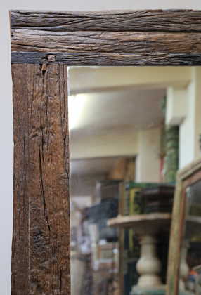 k61-80274 indian furniture mirror rustic frame teak dark wood