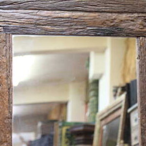 k61-80274 indian furniture mirror rustic frame teak wood detail