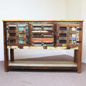 k61-j57-3018 indian furniture console table rustic front view colourful