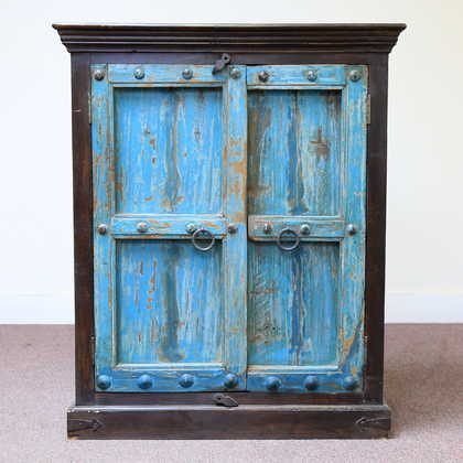 kh11-RS-158 indian furniture carved door blue cabinet front