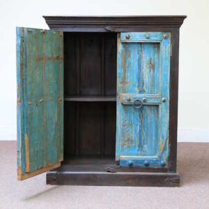 kh11-RS-158 indian furniture carved door blue cabinet one open