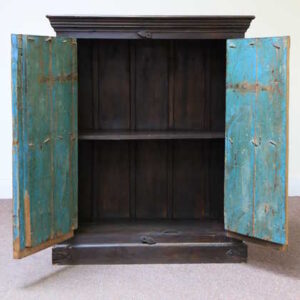 kh11-RS-158 indian furniture carved door blue cabinet open front