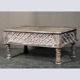 k62-40208 a indian furniture coffee table carved edge - angled