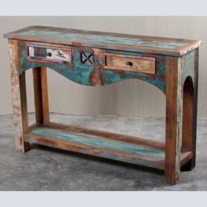 k62-40276 indian furniture console table reclaimed 2 drawer - angled