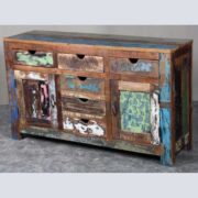 k62-40299 indian furniture sideboard reclaimed 6 drawers cupboards - angled