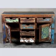 k62-40299 indian furniture sideboard reclaimed 6 drawers cupboards open