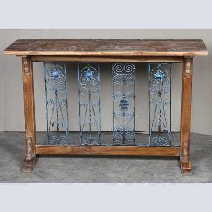 k62-40606 indian furniture console table decorative inset metal blue