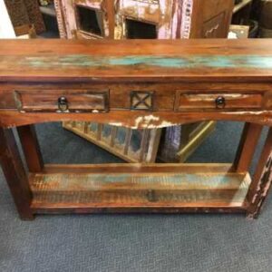 k62 40276 indian furniture console table reclaimed 2 drawer front