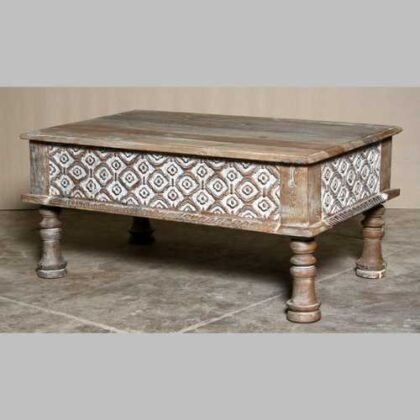 k69 2432 indian furniture coffee table carved edges white small