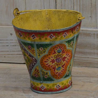 k13-RSO-46 indian bucket hand painted colourful metal binq