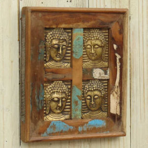 k13-RSO-52 indian picture wooden reclaimed 4 buddha metal brass