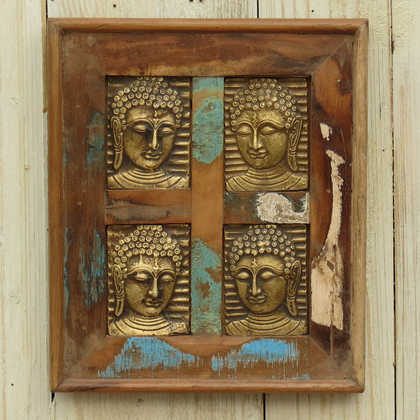 k13-RSO-52 indian picture wooden reclaimed 4 buddha metal distressed