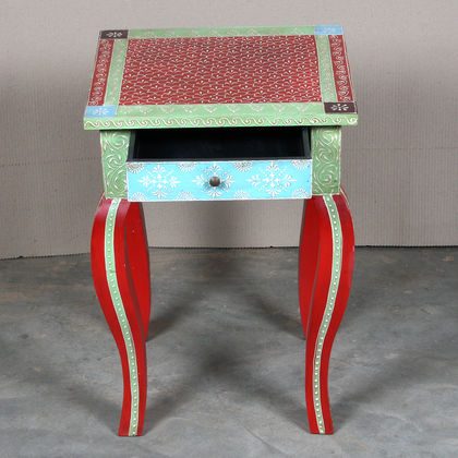 k63-40238 indian furniture table side hand painted drawer cabriole