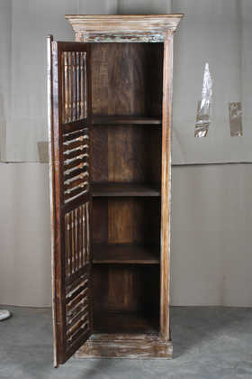 k63-40507 indian furniture cabinet narrow spindle tall reclaimed