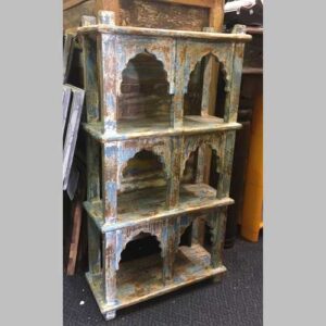 kh14-rs18-086 indian furniture blue wall shelving unit distressed