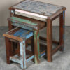 k64-60123 indian furniture reclaimed nest of tables colourful green blue