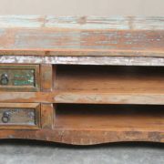 k64-60127 indian furniture reclaimed tv unit with drawers distressed paintwork