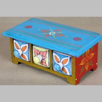 k64-60396 indian gift jewellery wooden ceramic drawers hand painted floral