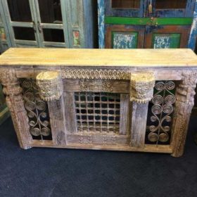 kh16-RS18-120 indian furniture console table iron inset original carvings front