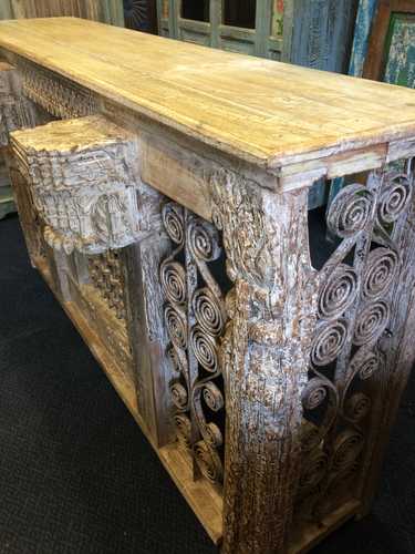 kh16-RS18-120 indian furniture console table iron inset original carvings angle right