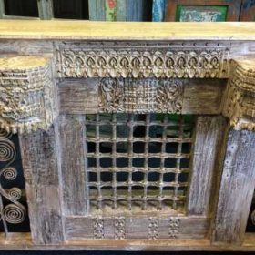 kh16-RS18-120 indian furniture console table iron inset original carvings close central railing