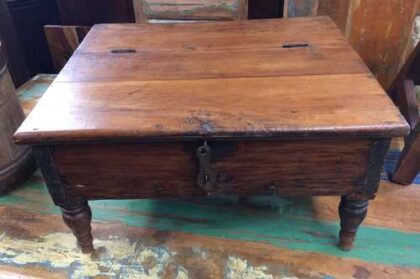 kh17-RS2019-26-a indian furniture old teak table low lid top