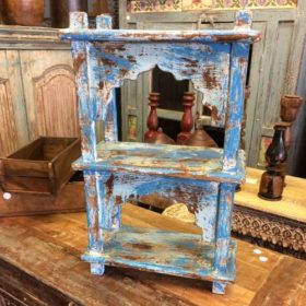 kh17-RS2019-64 indian furniture wall 2 shelves blue front