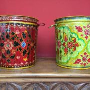 kh17-RS2019-78 indian accessories bin hand painted tin red lime