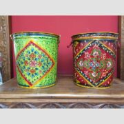 kh17-RS2019-78 indian accessories bin hand painted tin red green