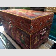 k67-90723 indian furniture trunk storage hand painted detailed red