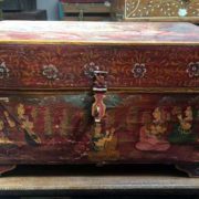 k67-90723 indian furniture trunk storage hand painted detailed red front
