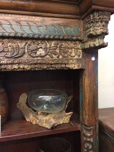 kh18 067 indian furniture bookcase carved vintage reclaimed link corner