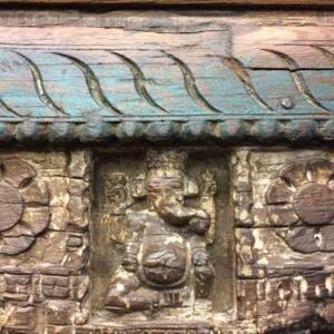 kh18 067 indian furniture bookcase carved vintage reclaimed ganesh close carving