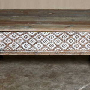 k69 2432 indian furniture coffee table carved edges white small front